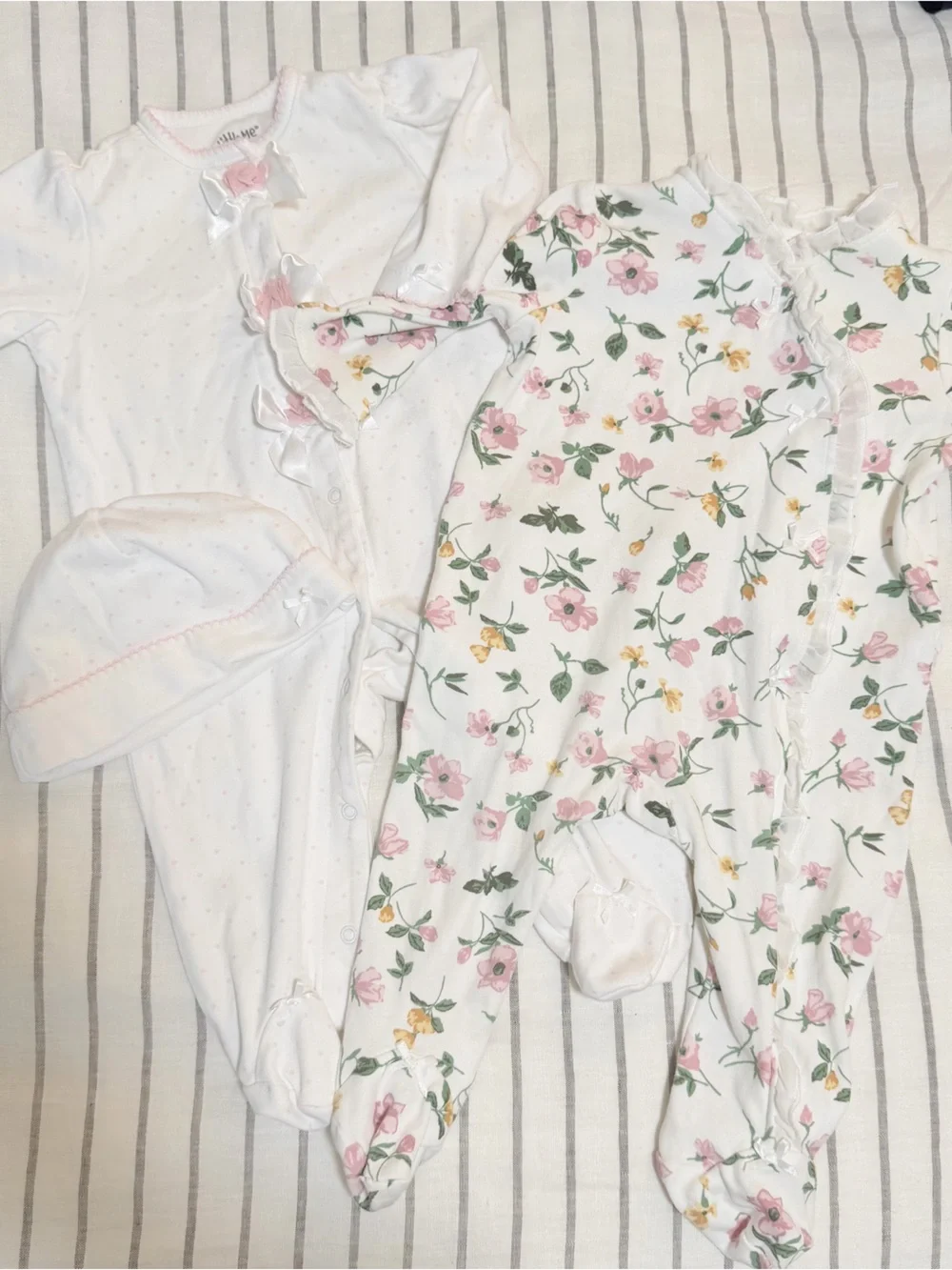 Little Me White Pajama Set with‎ Pink Floral Print